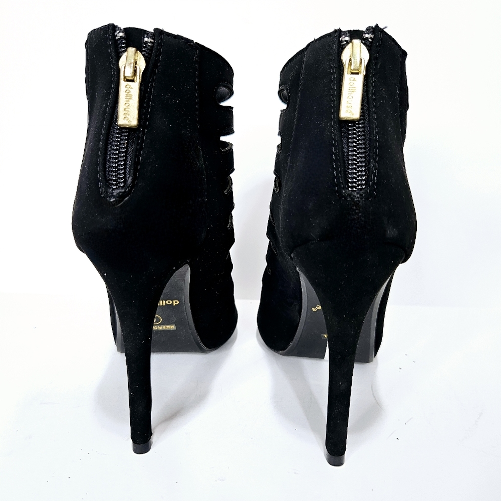 DOLLHOUSE Black Velvet Stiletto Heels, Peeptoe, Zipper Back Sz 8 - Picture 5 of 6